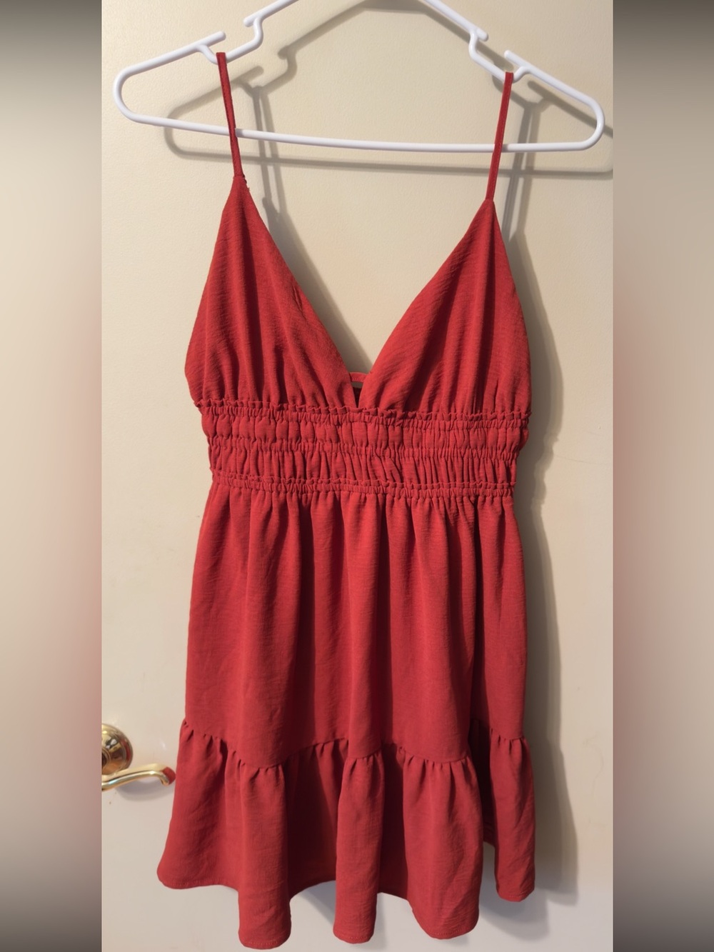 Inspired Hearts Rust Red Smocked Babydoll Mini Dress Tiered Sundress Size L